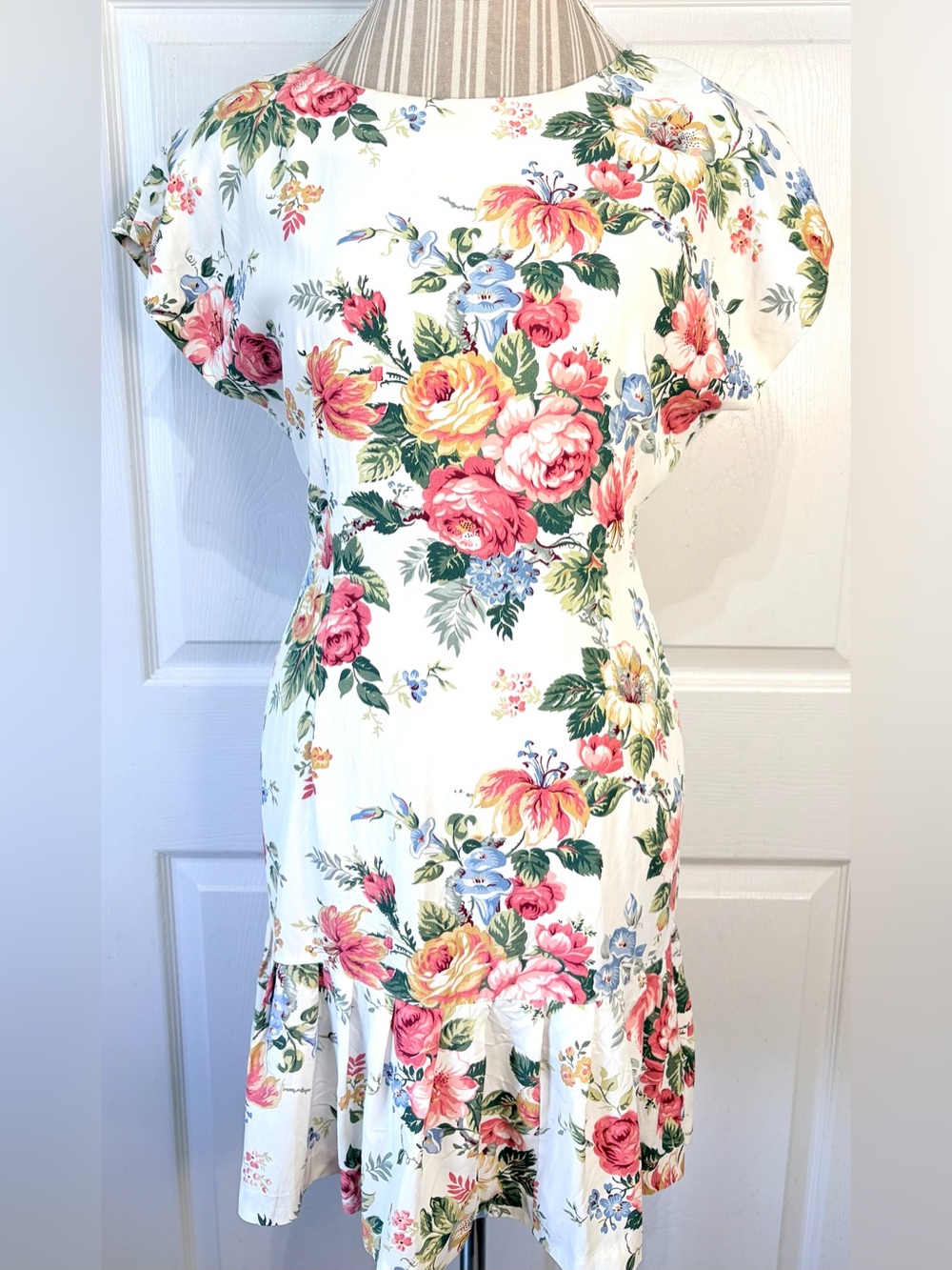 80s Sheri Martin Floral Cabbage Rose Mini Tea Dress Romantic Cottagecore~12